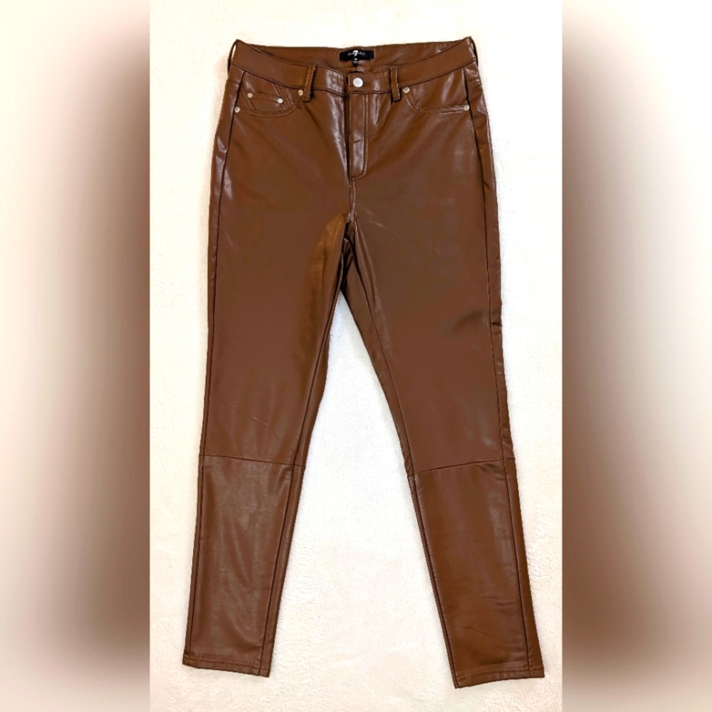 7 For All Mankind Womens Faux Leather High-Waisted Skinny Pants Size Med